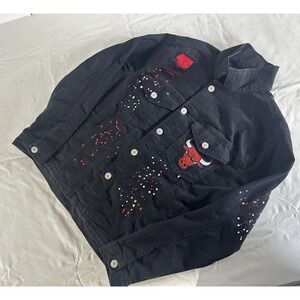 NWOT FISLL DENIM NBA Chicago Bulls Distressed Jean Jacket Paint Splatter Men's M